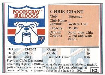 1992 AFL Regina #102 Chris Grant Back